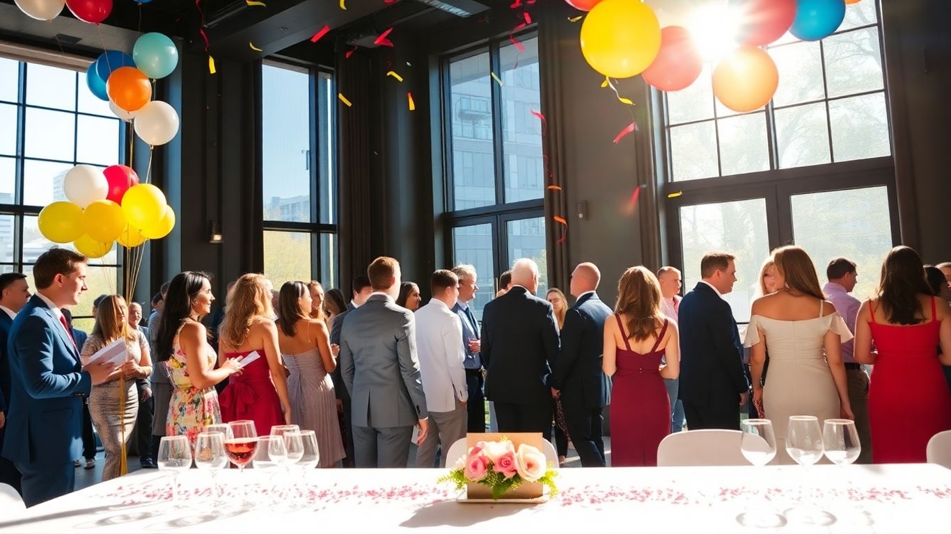 Dallas party scene with balloons and happy guests.