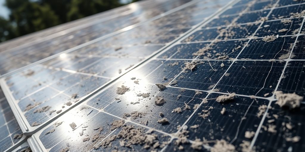 Dirty solar panels affected by dust and debris.