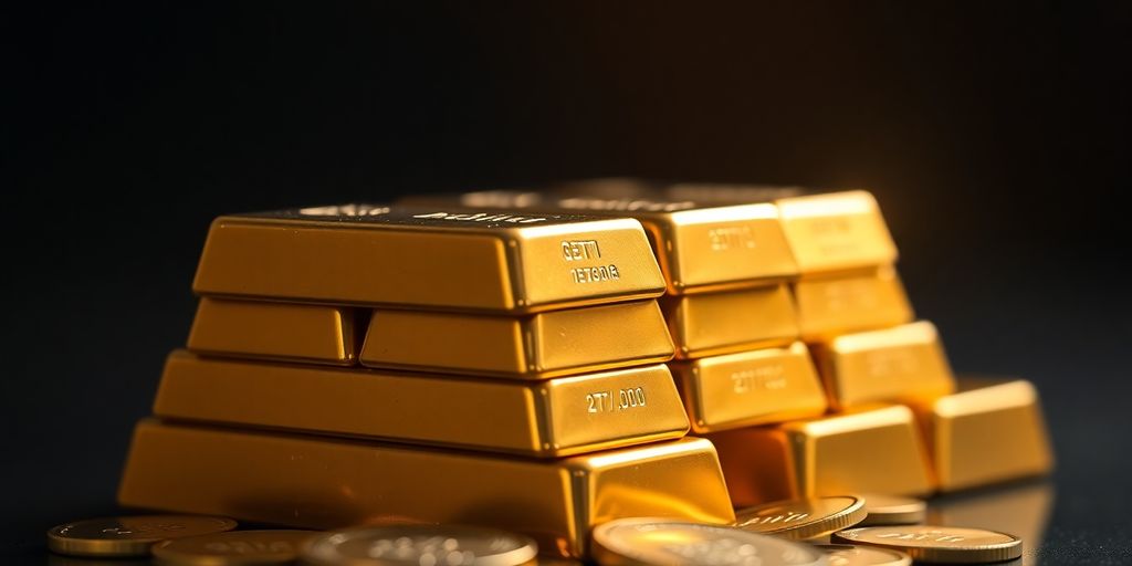 Lingots d'or et pièces sur fond sombre