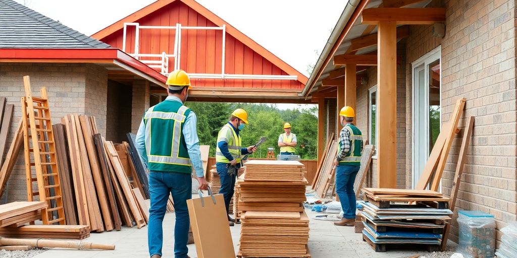 Construction workers building a house.