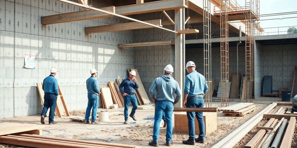 FAQ Werkvertrag: Abgrenzung zu anderen Vertragsformen leicht erklärt Bauarbeiter bei der Zusammenarbeit an einem Projekt.