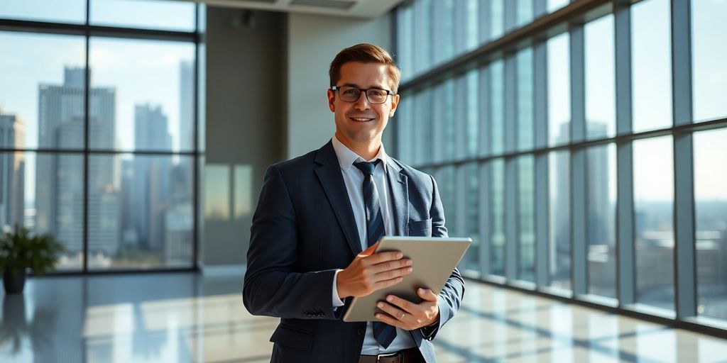 Professional businessperson in modern office setting.