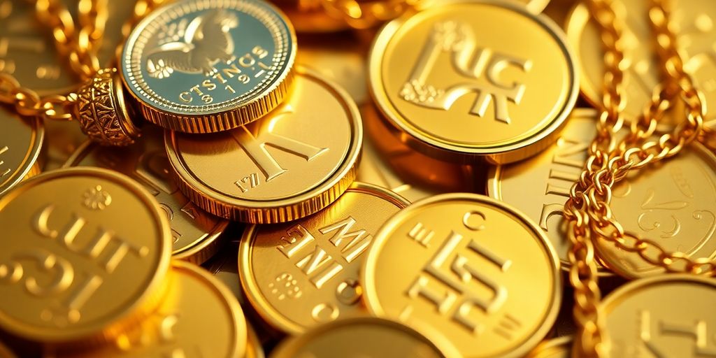 Des pièces d'or brillantes sur un fond neutre.