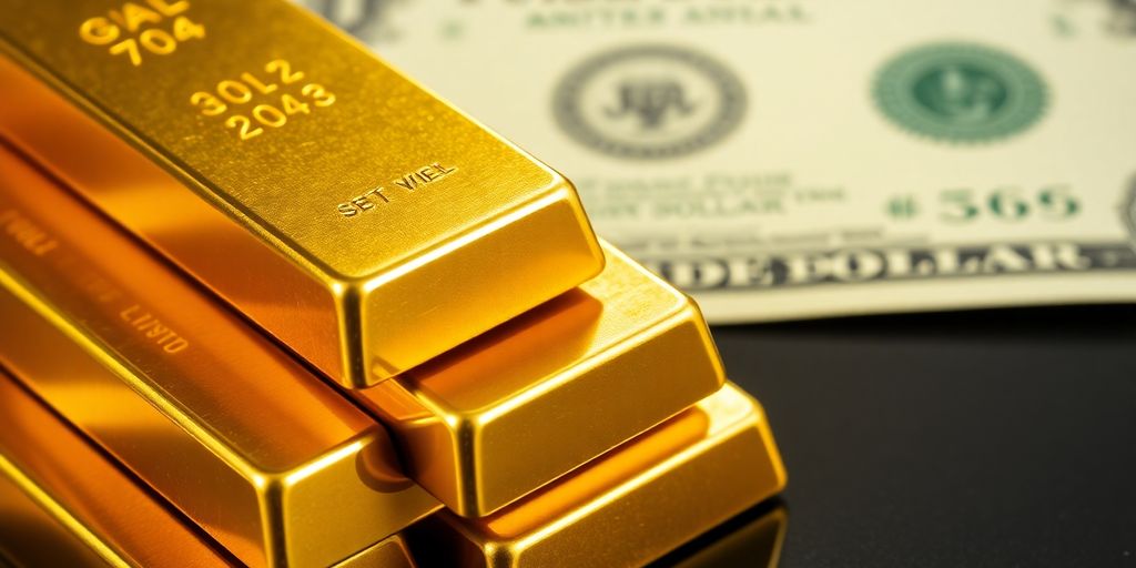 Bars d'or et billet de dollar en gros plan.