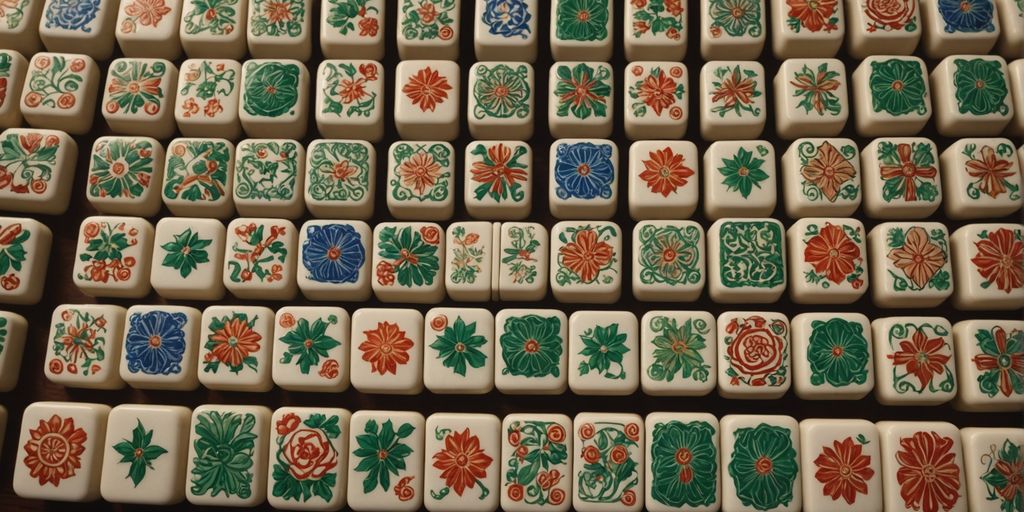 Artistic Mahjong tiles with intricate designs on a table.