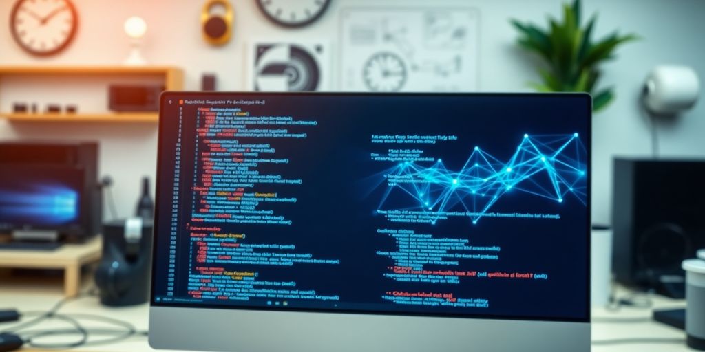 Critical Qs Answered: How to Leverage Blockchain on AWS for Your Business 3 Computer screen with blockchain code in a tech workspace.