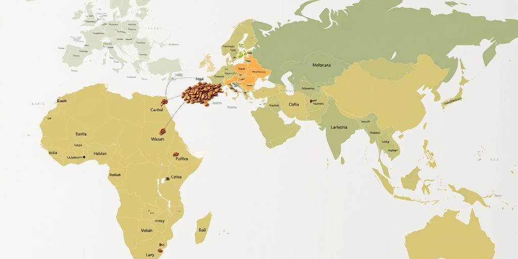 World map with chia seed trade routes.