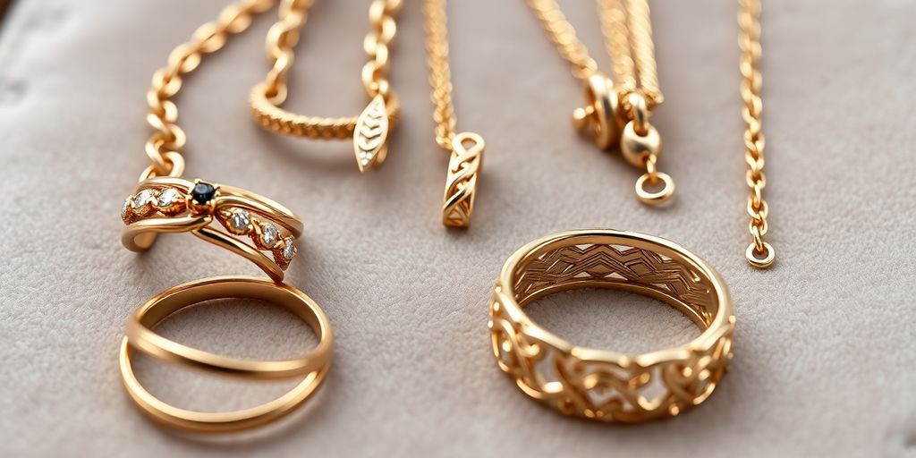 Bijoux en or sur un fond en velours.
