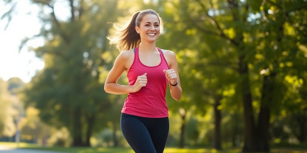 Woman exercising outdoors, smiling