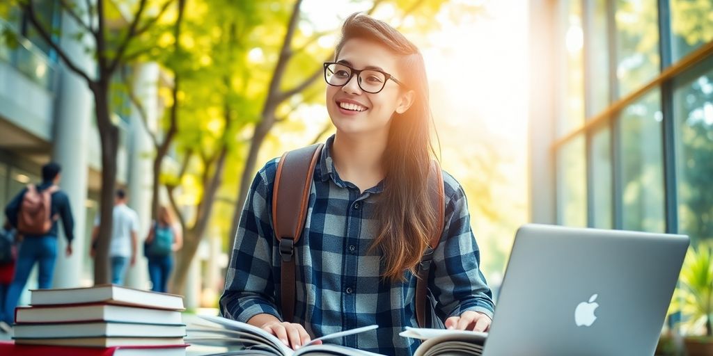 Étudiant universitaire dans un environnement académique vibrant.