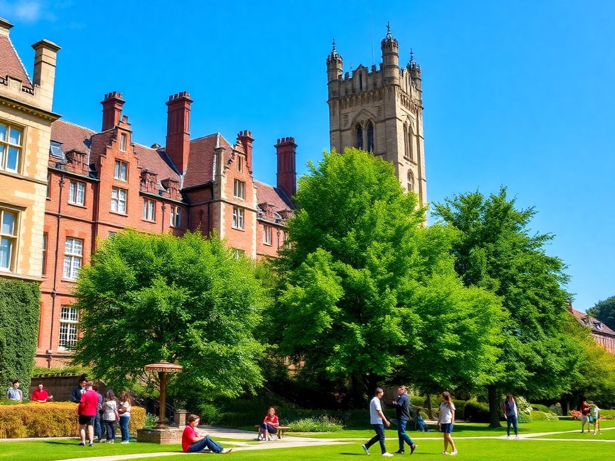 University of Southampton campus with students enjoying the outdoors.