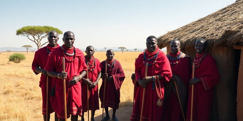 Maasai warriors in traditional red shukas.