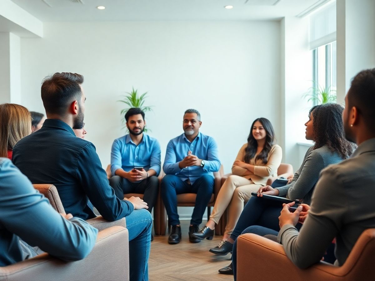 Group of professionals at a self-improvement seminar.