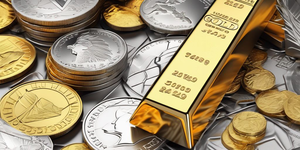 gold and silver ETFs performance historical analysis, financial charts, gold bars, silver coins, stock market graphs