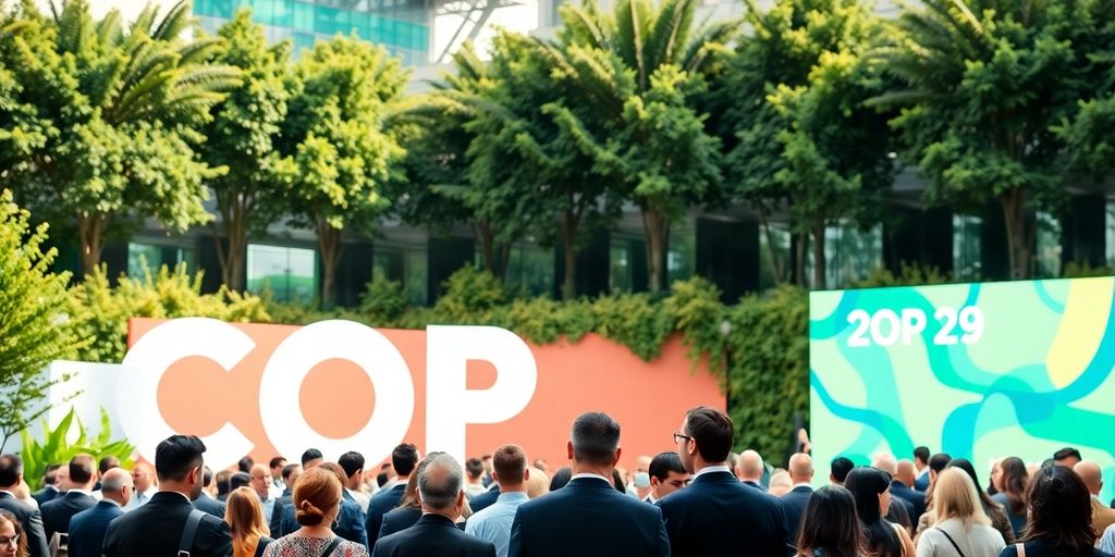 Image of a climate conference in Baku with delegates.