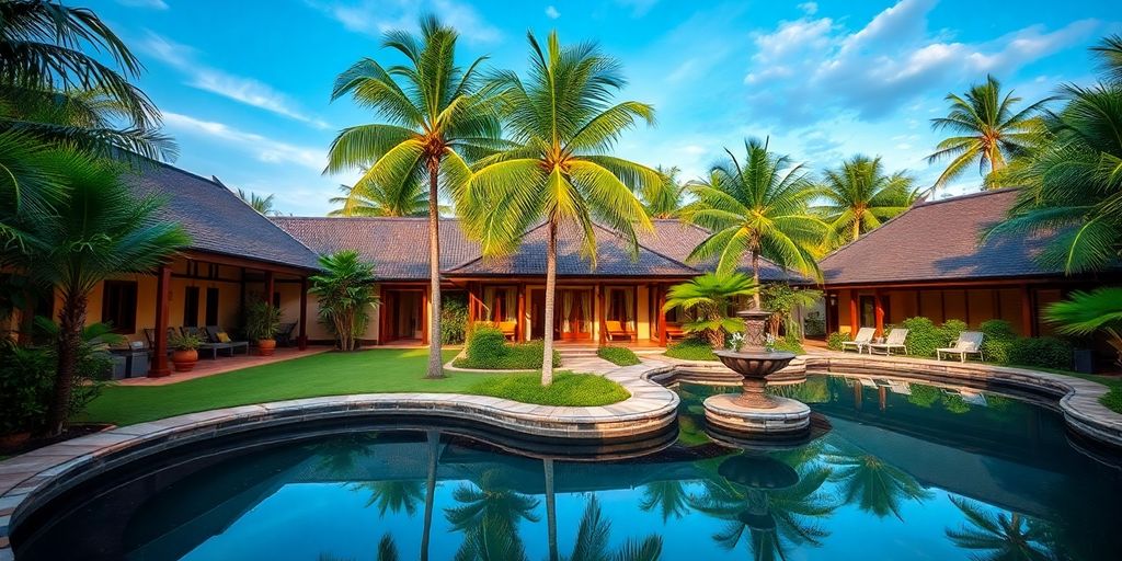 Luxury rehab facility surrounded by tropical gardens in Thailand.