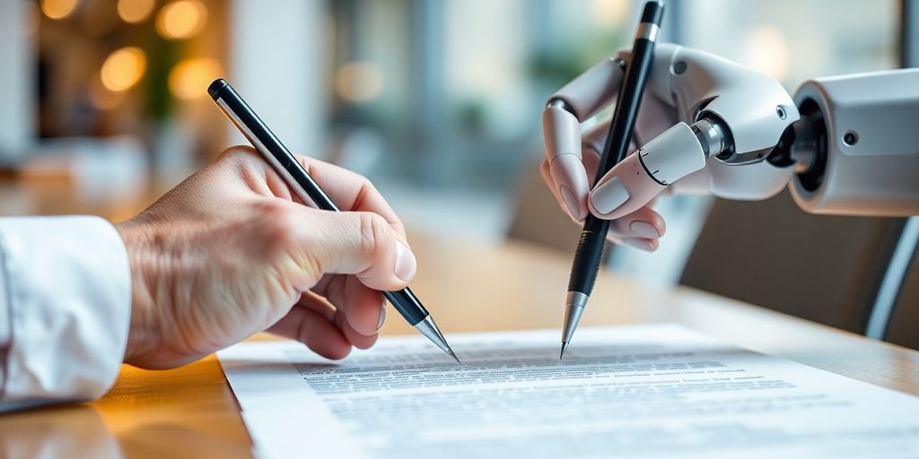 Robots writing cover letters with humans.