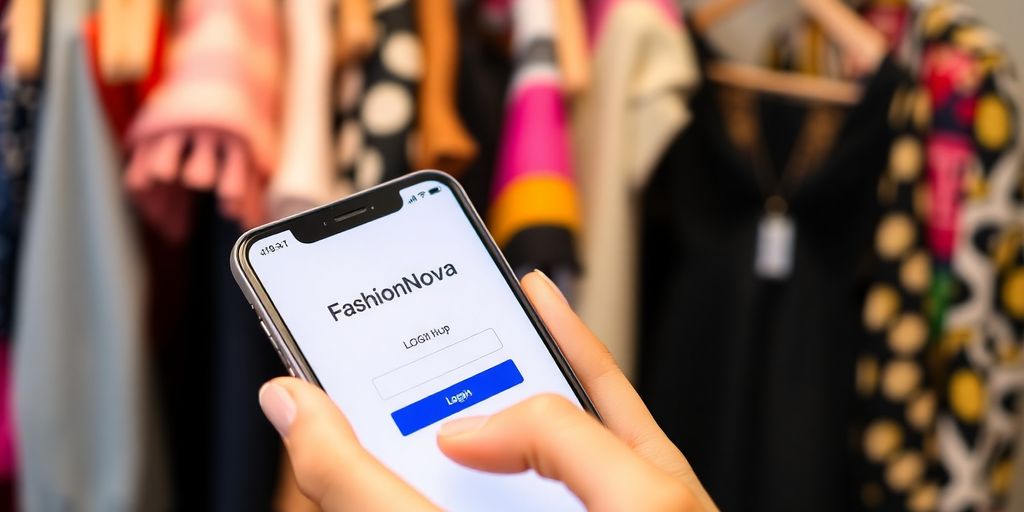 Person using smartphone to access Fashion Nova login screen.