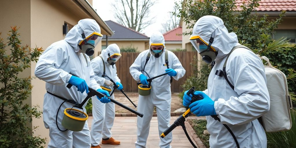 Echipa profesionala de dezinfectie in actiune.