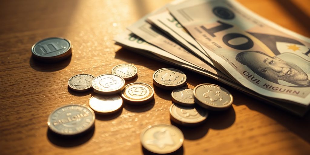 Monnaie et billets représentant des frais cachés.