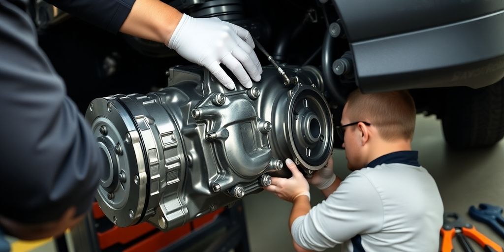 Mini Cooper gearbox replacement in progress.