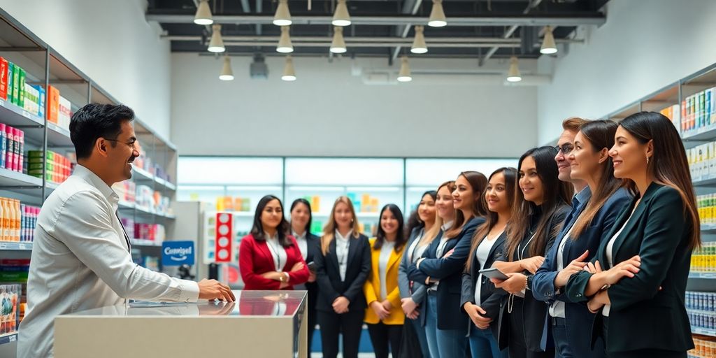 Job candidate shaking hands with manager in the retail store