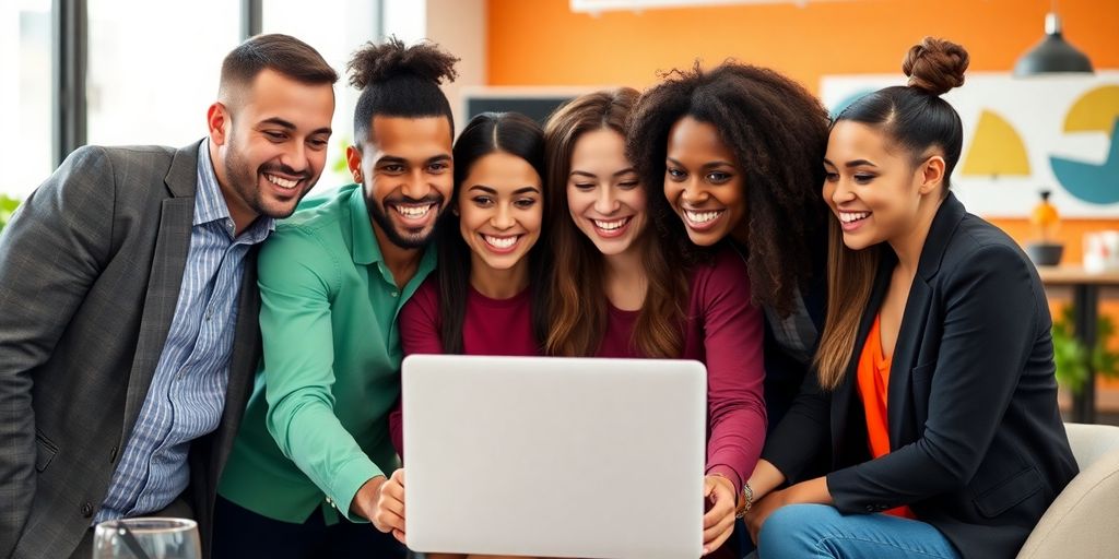 Diverse professionals collaborating on innovative online sales strategies.
