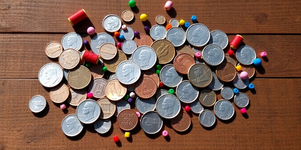 Coins and craft supplies