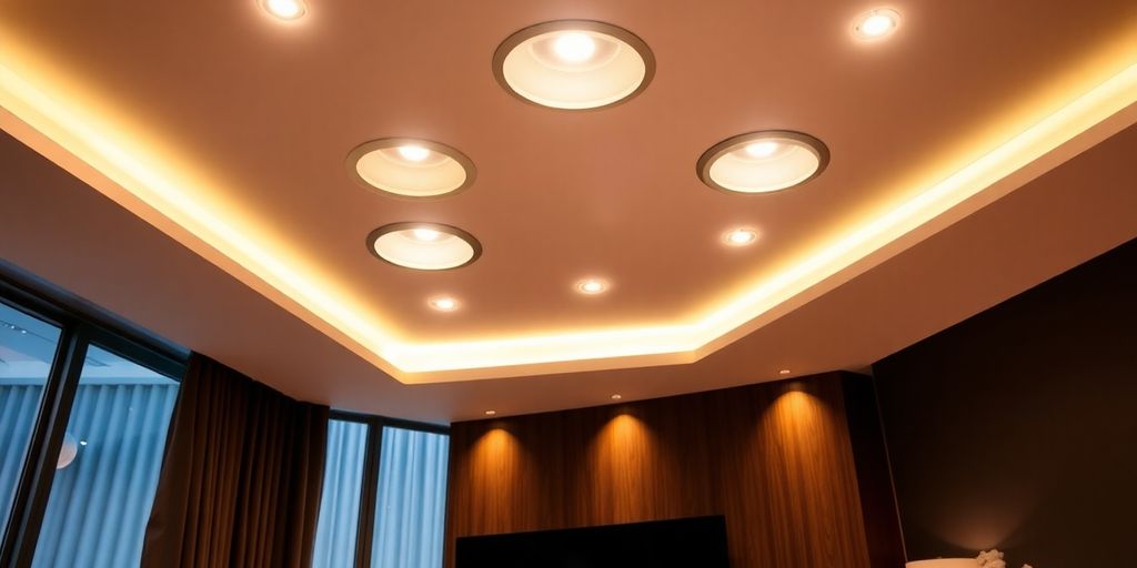 Modern room with stylish downlight lighting fixtures.