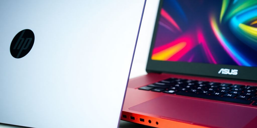 صورة لأجهزة كمبيوتر محمولة من HP و ASUS