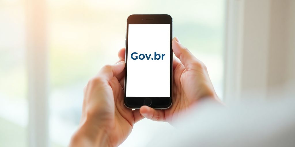 Pessoa usando um celular com o logo do Gov.br.