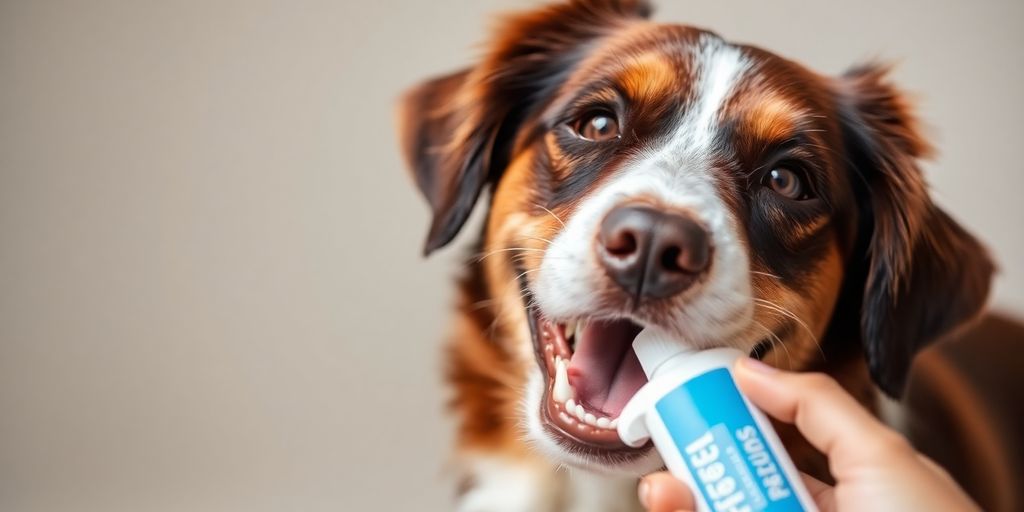 Happy dog enjoying a flea treatment chew.