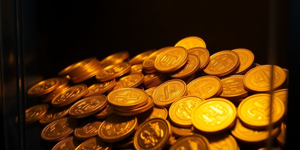 Une vitrine sécurisée avec des pièces d'or.