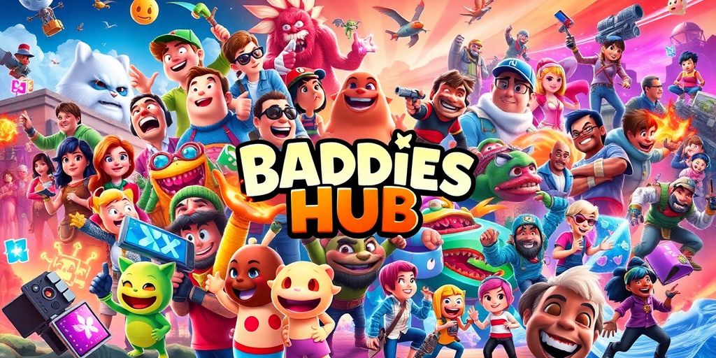 Colorful characters in Baddies Hub digital entertainment scenes