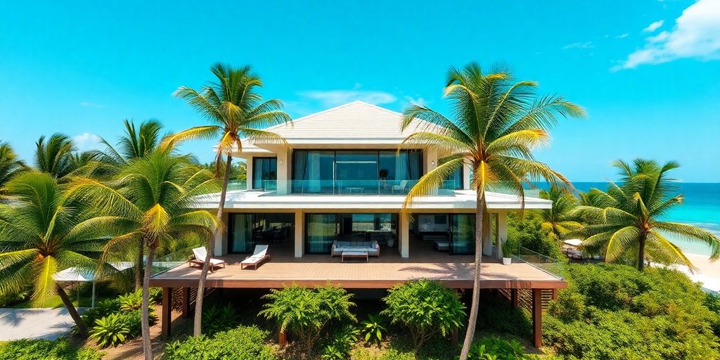Beachfront house in Koh Samui with palm trees.