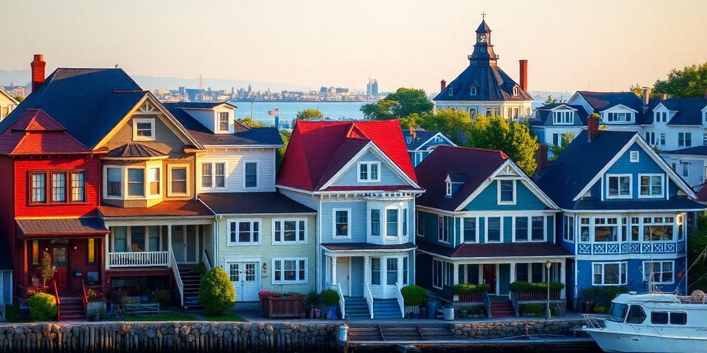 Charming Portland, Maine houses and waterfront views.