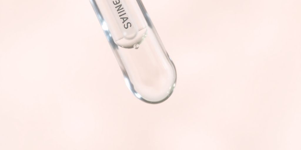 Hyaluronic acid serum dropper with clear liquid.