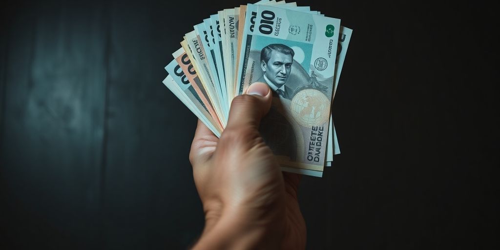 Main tenant une liasse de billets de banque.