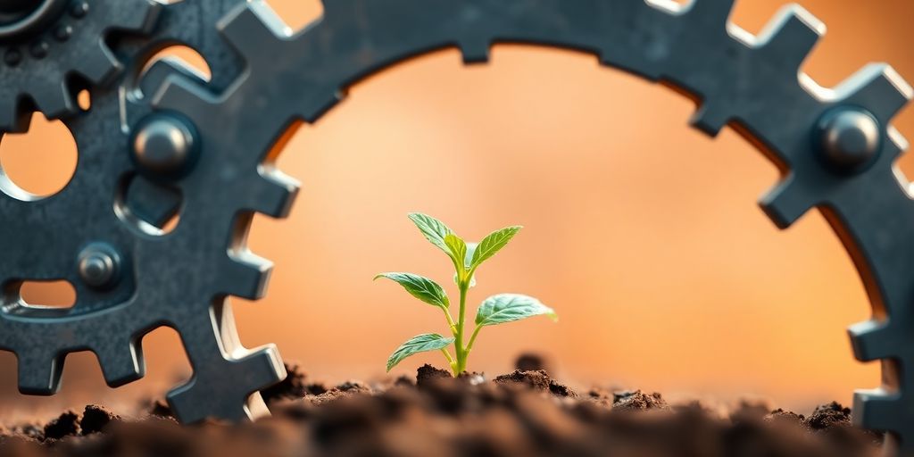 Gears meshing, protecting a seedling idea.
