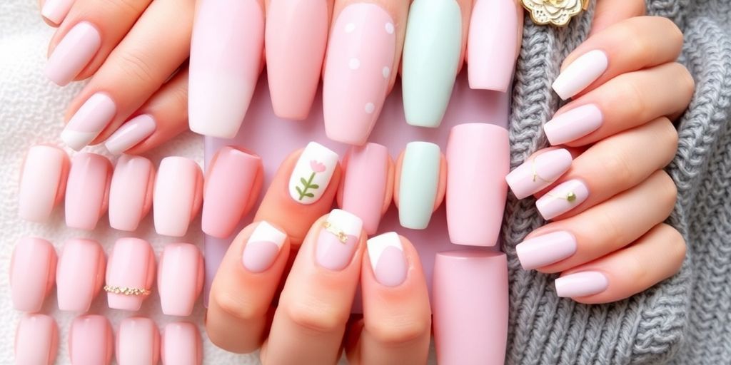 Unhas decoradas simples em cores claras e minimalistas.