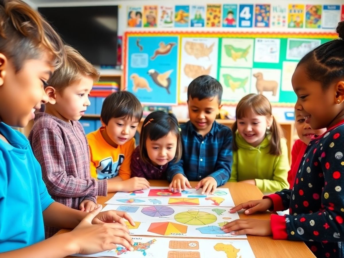 Copii învățând cu ajutorul imaginilor și diagramelor.