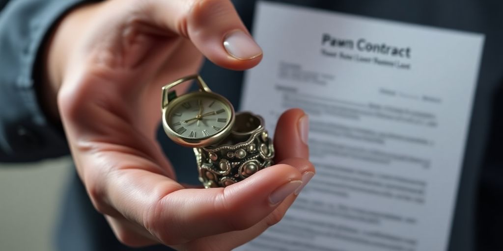 Image d'un objet mis en gage avec un contrat flou.