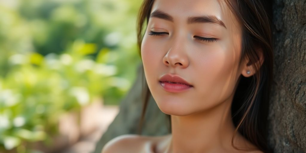 Person meditating peacefully outdoors