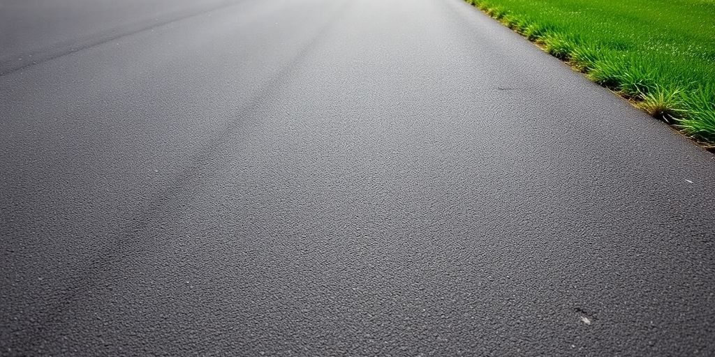 Freshly paved driveway with new asphalt.