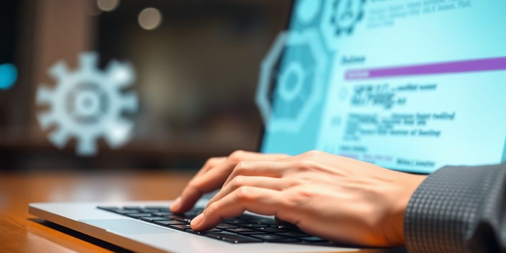 Laptop, resume, and AI gears.