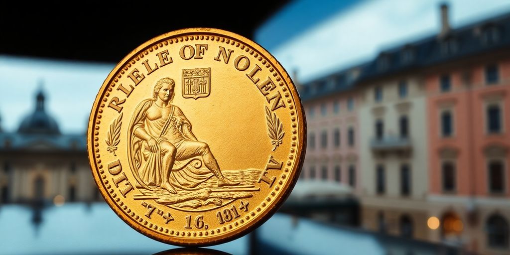  pièce de monnaie en or Napoléon sur fond flou