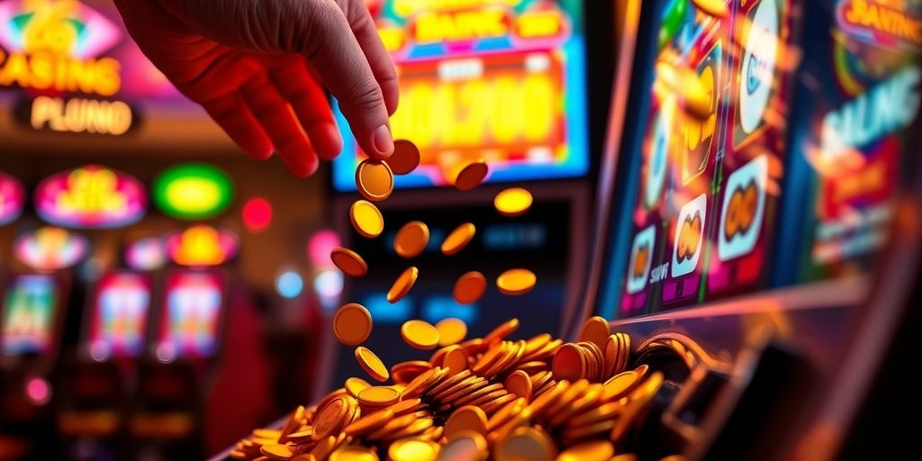 ภาพสล็อตแตกหนัก เหรียญทองโปรยปราย แสดงชัยชนะและโบนัส