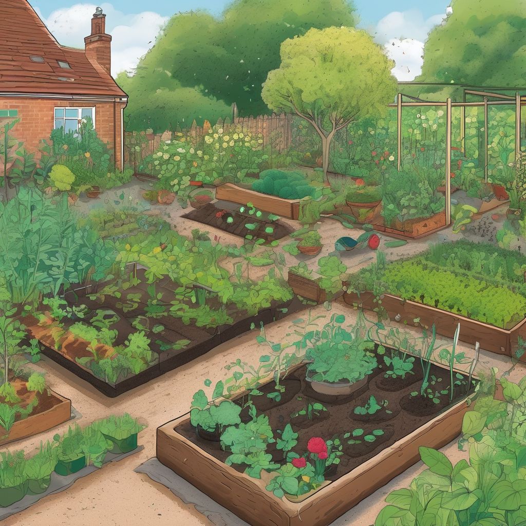 organic garden with healthy plants and soil microbes in the UK