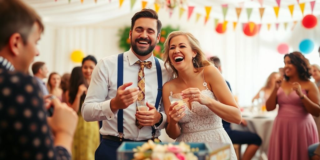 Couple enjoying fun activities at a second wedding celebration.