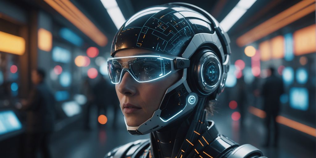 Futuristic AI research questions with digital icons